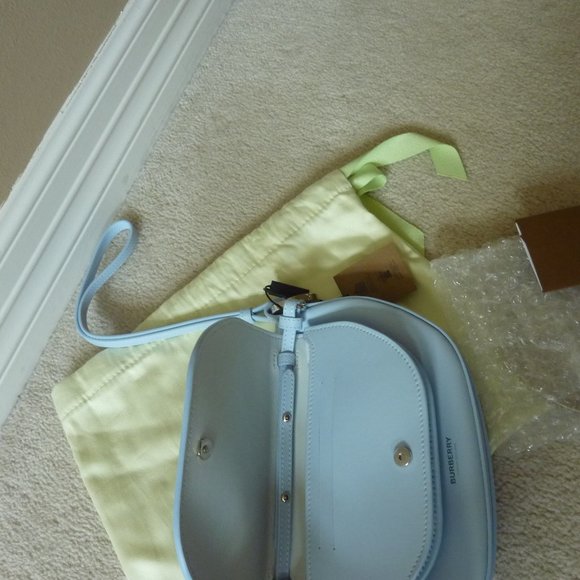 BURBERRY Mini Double 'Olympia' Logo Leather Bag in Pale Blue (NEW) - Picture 8 of 12